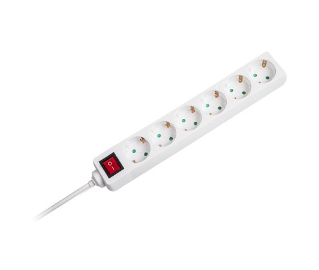 Prelungitor 6 cai cu intrerupator 1.5m( 3g1.5mm2) alb Prelungitor 6 cai cu intrerupator 1.5m( 3g1.5mm2) alb