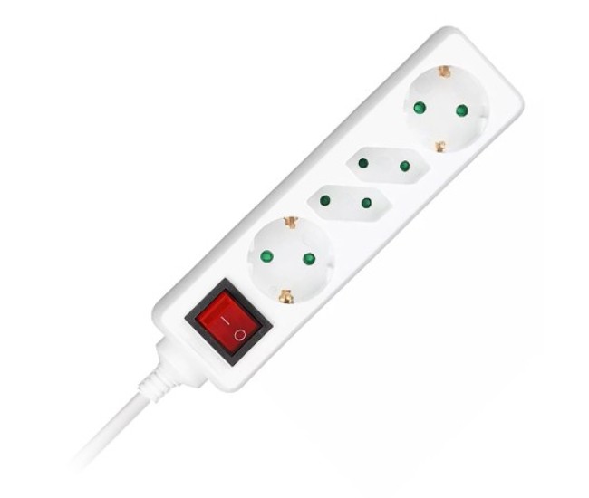 Prelungitor 4 cai cu intrerupator 1.5m( 3g1.5mm2) alb Prelungitor 4 cai cu intrerupator 1.5m( 3g1.5mm2) alb
