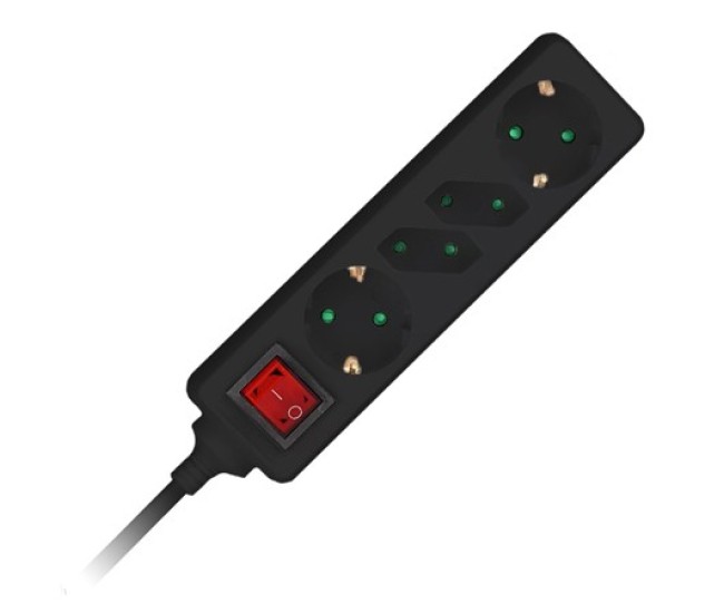 Prelungitor 4 cai cu intrerupator 1.5m( 3g1.5mm2) negru Prelungitor 4 cai cu intrerupator 1.5m( 3g1.5mm2) negru