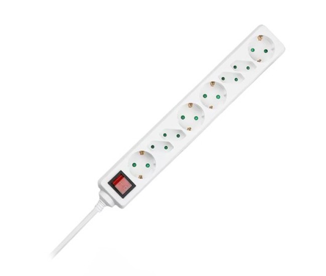 Prelungitor 8 cai cu intrerupator 1.5m( 3g1.5mm2) - alb Prelungitor 8 cai cu intrerupator 1.5m( 3g1.5mm2) - alb