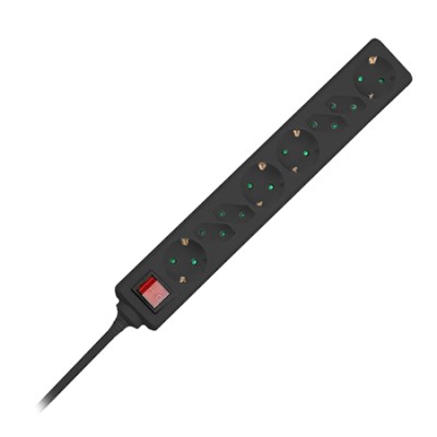 Prelungitor 8 cai cu intrerupator 1.5m( 3g1.5mm2) - negru