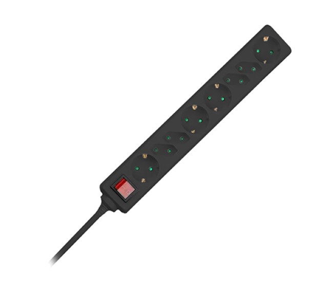 Prelungitor 8 cai cu intrerupator 1.5m( 3g1.5mm2) - negru Prelungitor 8 cai cu intrerupator 1.5m( 3g1.5mm2) - negru