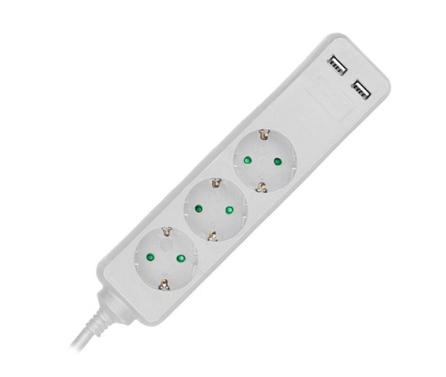 Prelungitor 3 cai + 2usb 1.5m(3g1.5mm2) alb Prelungitor 3 cai + 2usb 1.5m(3g1.5mm2) alb