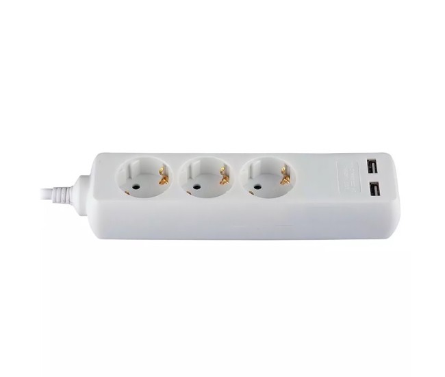Prelungitor 3 cai + 2usb 1.5m(3g1.5mm2) alb Prelungitor 3 cai + 2usb 1.5m(3g1.5mm2) alb