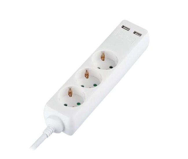Prelungitor 3 cai + 2usb 5m(3g1.5mm2) alb Prelungitor 3 cai + 2usb 5m(3g1.5mm2) alb