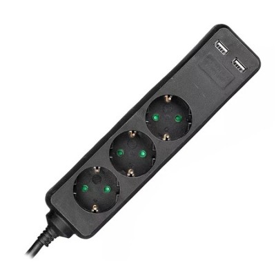 Prelungitor 3 cai + 2usb 1.5m(3g1.5mm2) negru