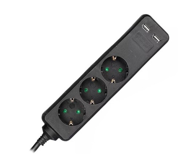 Prelungitor 3 cai + 2usb 1.5m(3g1.5mm2) negru Prelungitor 3 cai + 2usb 1.5m(3g1.5mm2) negru