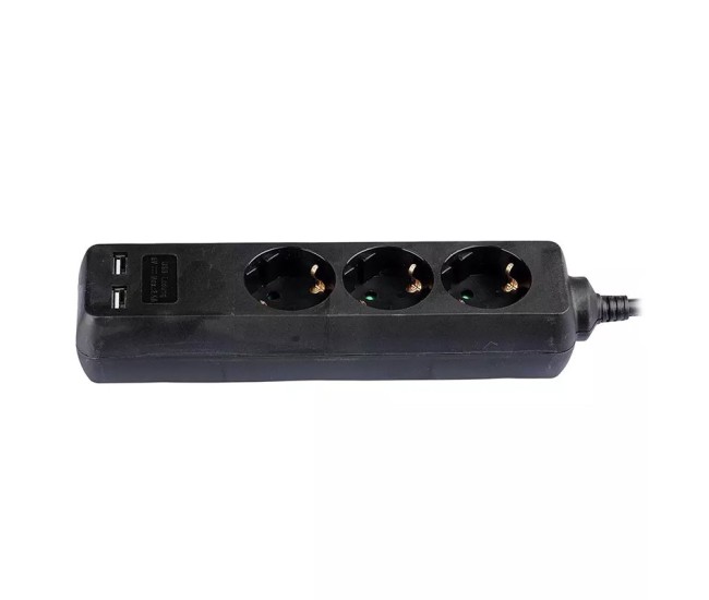 Prelungitor 3 cai + 2usb 1.5m(3g1.5mm2) negru Prelungitor 3 cai + 2usb 1.5m(3g1.5mm2) negru