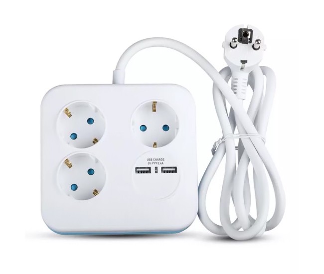 Prelungitor cubic 3x1.5mm 1.4m 4 cai 16a + 2 usb 2.1a Prelungitor cubic 3x1.5mm 1.4m 4 cai 16a + 2 usb 2.1a