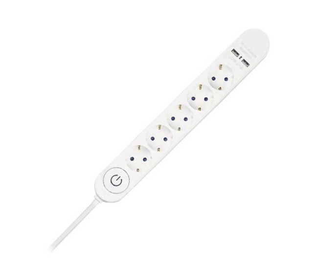 Prelungitor 5 cai cu intrerupator + 2usb 3m(3g1.5mm2) Prelungitor 5 cai cu intrerupator + 2usb 3m(3g1.5mm2)