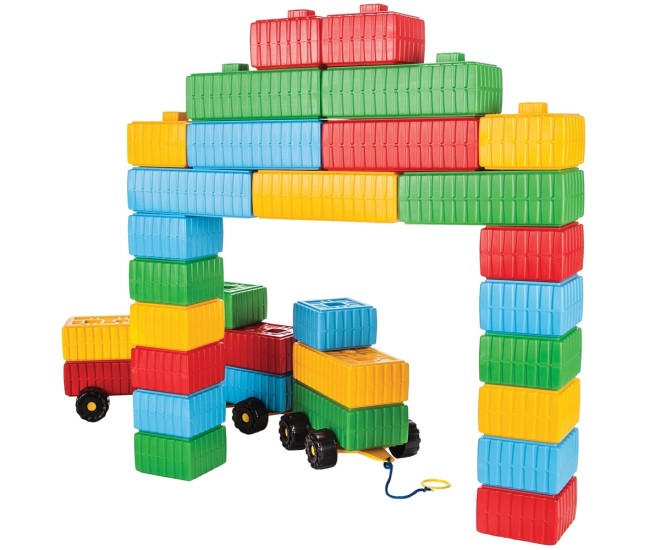 Jucarie Pilsan Cuburi de construit Brick Blocks and Car Set 43 piese