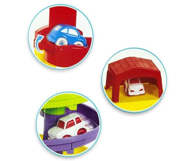 Pista de masini Pilsan Road Set with Car Lift albastru cu 2 masinute