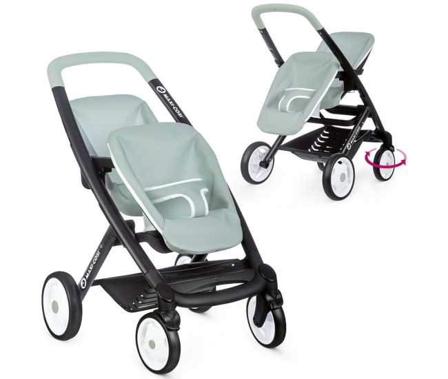 Carucior pentru papusi Smoby Maxi Cosi Twin albastru Carucior pentru papusi Smoby Maxi Cosi Twin albastru