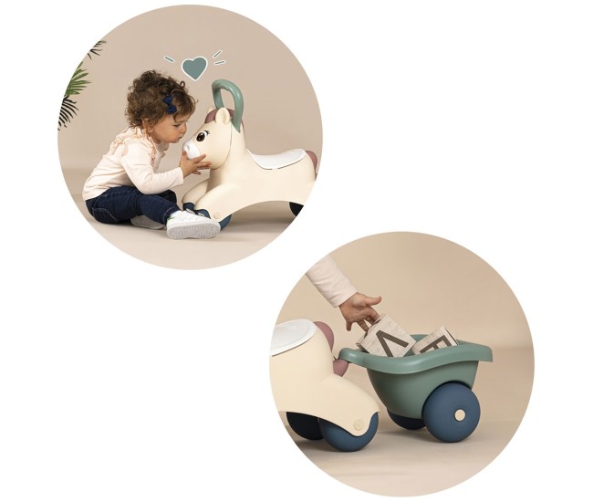 Masinuta de impins Smoby Pony cu remorca