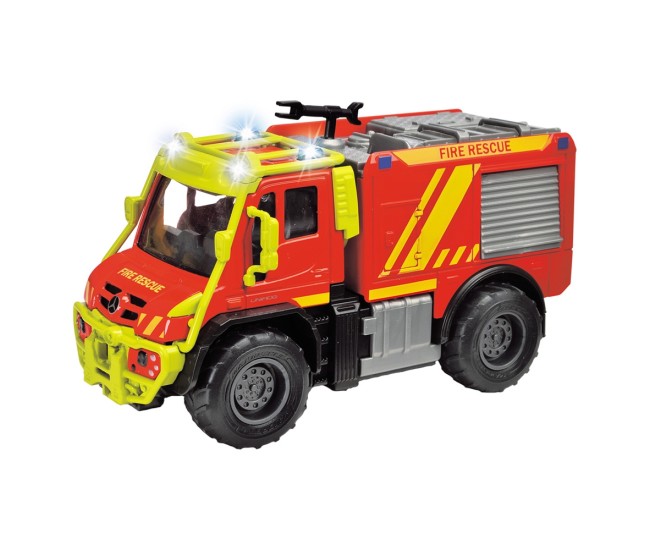 Masina de pompieri Majorette Mercedes Unimog U530 Fire Truck 13 cm cu lumini si sunete