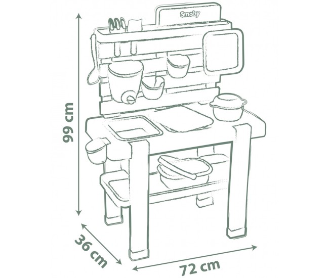 Bucatarie Smoby Mud Kitchen cu 15 accesorii