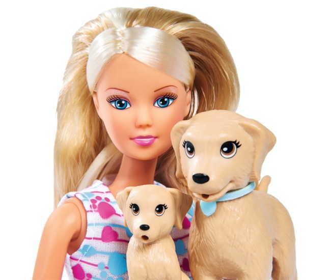 Papusa Simba Steffi Love Puppy Walk 29 cm cu 2 figurine si accesorii Papusa Simba Steffi Love Puppy Walk 29 cm cu 2 figurine si accesorii