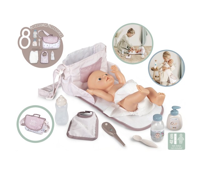 Gentuta de infasat pentru papusa Smoby Baby Nurse Changing Bag crem cu accesorii