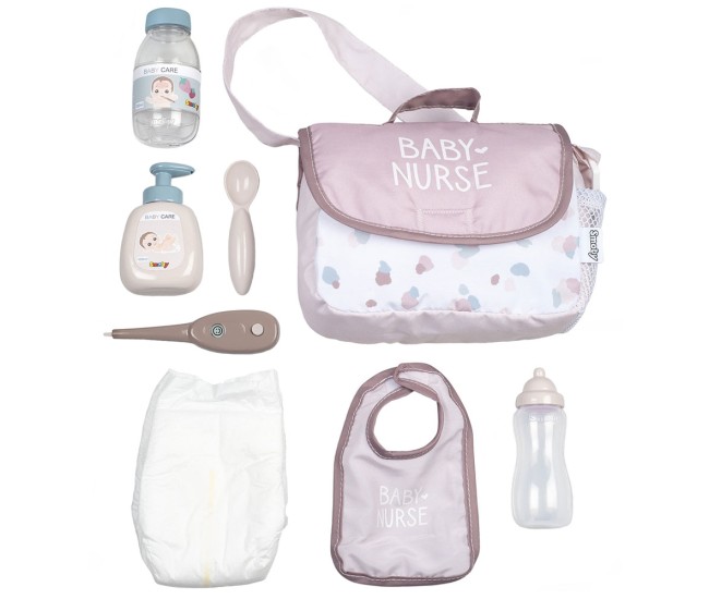 Gentuta de infasat pentru papusa Smoby Baby Nurse Changing Bag crem cu accesorii