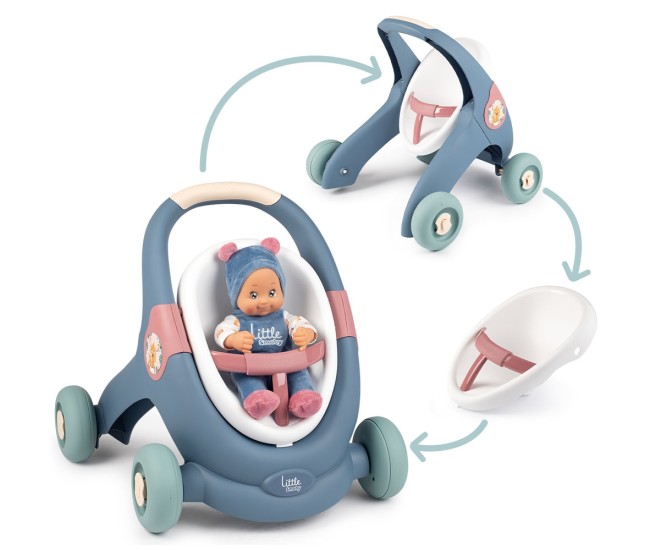 Carucior pentru papusi Smoby Baby Walker 3 in 1 cu papusa