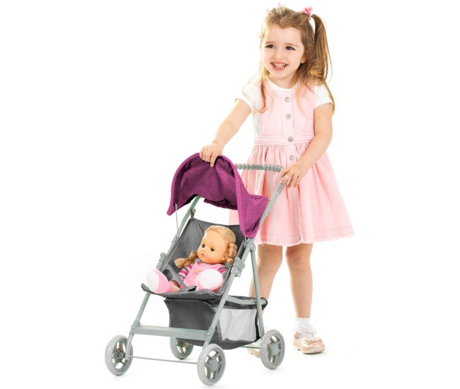 Carucior pentru papusi Chipolino Alice grey pink linen Carucior pentru papusi Chipolino Alice grey pink linen