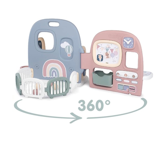 Centru de ingrijire pentru papusi Smoby Baby Care Childcare Center albastru roz cu accesorii