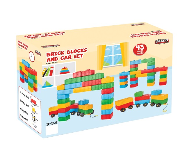 Jucarie Pilsan Cuburi de construit Brick Blocks and Car Set 43 piese
