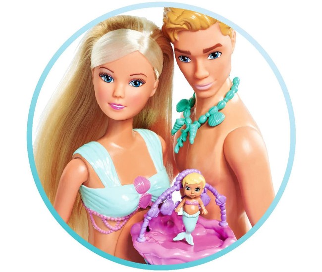 Set Simba Steffi Love Mermaid Family papusa Steffy 29 cm, papusa Kevin 29 cm si accesorii Set Simba Steffi Love Mermaid Family papusa Steffy 29 cm, papusa Kevin 29 cm si accesorii