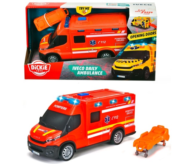 Masina ambulanta Dickie Toys Iveco Daily Ambulance 1:32 18 cm rosu Masina ambulanta Dickie Toys Iveco Daily Ambulance 1:32 18 cm rosu
