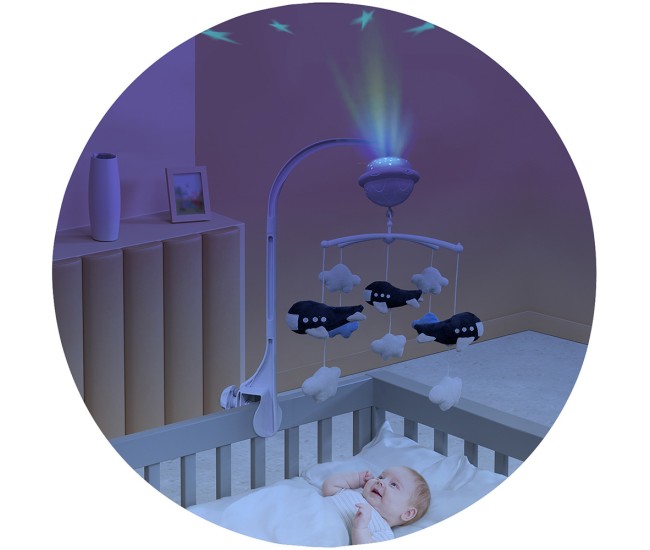 Carusel muzical pentru patut cu proiector Chipolino Planes Carusel muzical pentru patut cu proiector Chipolino Planes