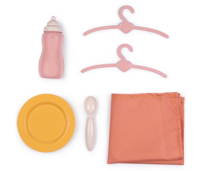 Valiza multifunctionala pentru papusi Smoby Baby Nurse Nursery Suitcase 3 in 1 cu 6 accesorii