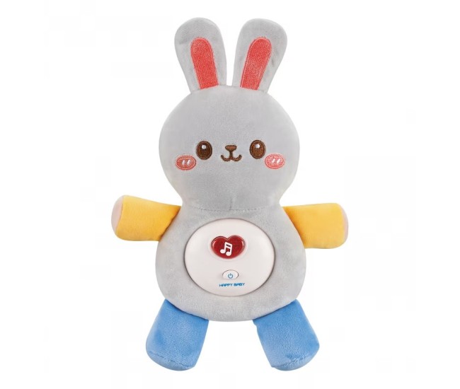 Jucarie de plus iepuras pentru bebelusi Chipolino cu lumini si melodii grey