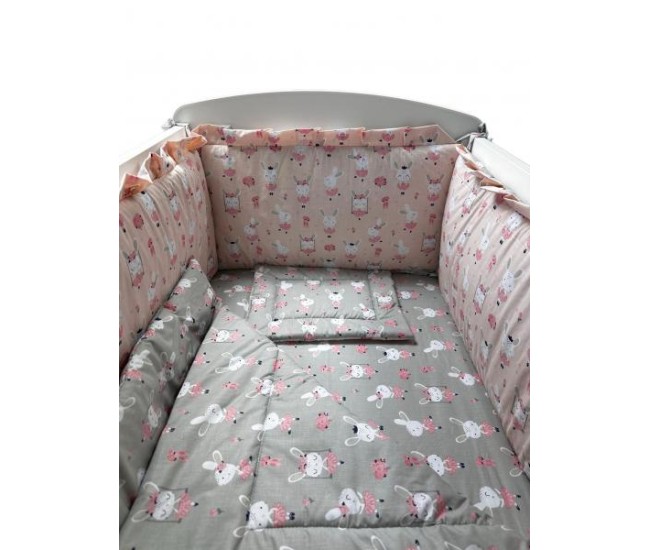 Lenjerie Dancing Bunny Gray-Pink 4+1 piese 120x60 cm Lenjerie Dancing Bunny Gray-Pink 4+1 piese 120x60 cm