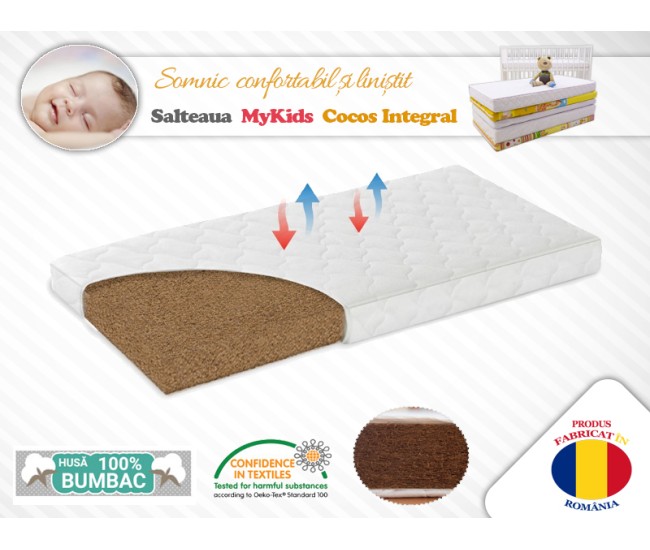 Saltea MyKids Fibra De Cocos Integral 120x60x10 Husa Bumbac Matlasat