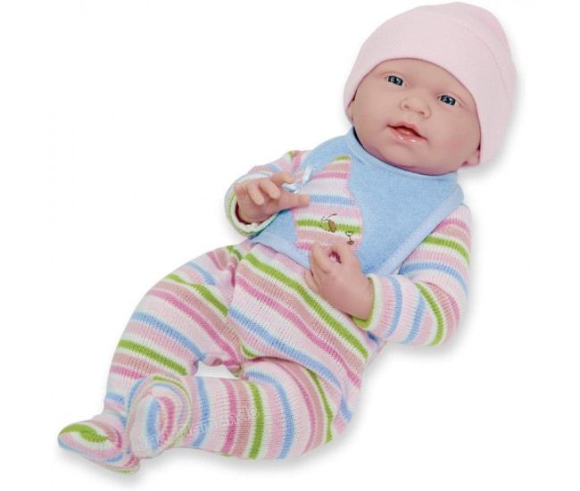 Jucarie bebelus nou-nascut fetita in costumas in dungi