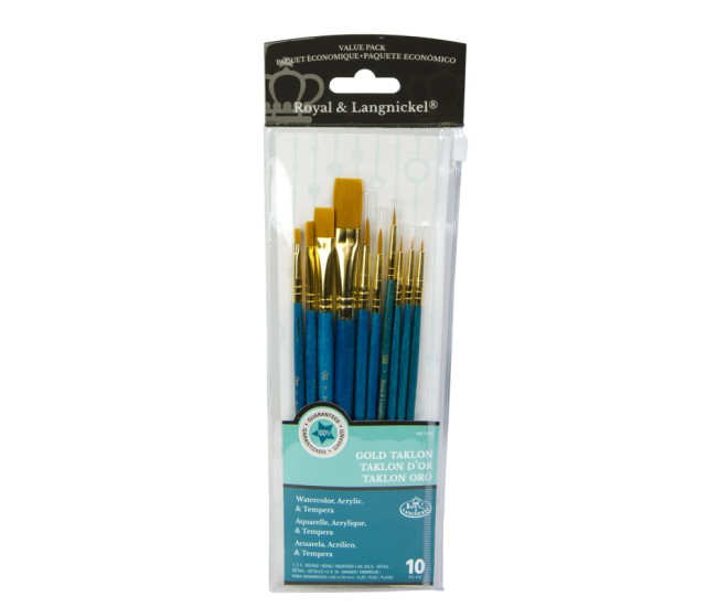 Set 10 pensule pentru pictura cu fir sintetic Gold Taklon Set 10 pensule pentru pictura cu fir sintetic Gold Taklon