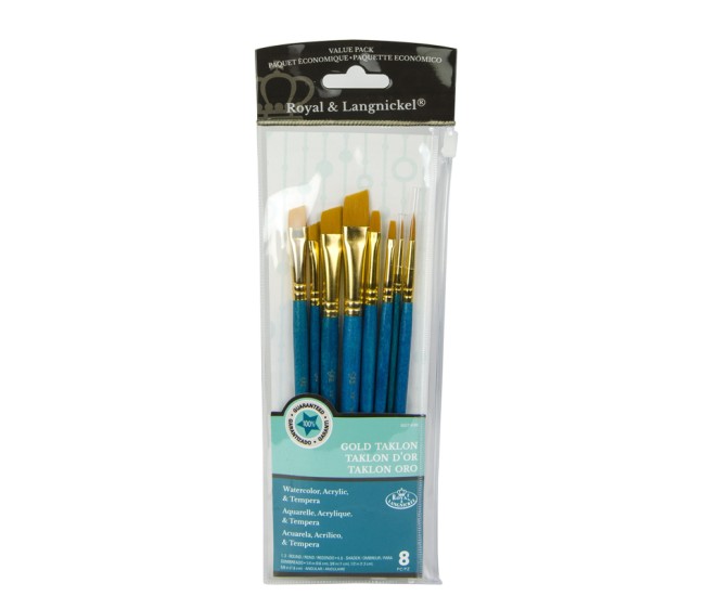 Set 8 pensule pentru pictura cu fir sintetic Gold Taklon Set 8 pensule pentru pictura cu fir sintetic Gold Taklon