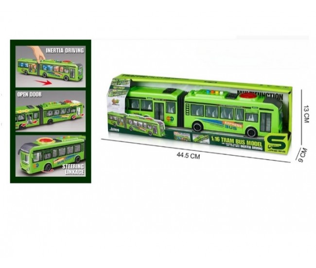 Autobuz cu sunete, lumini si functie usi deschise 42 cm verde Autobuz cu sunete, lumini si functie usi deschise 42 cm verde