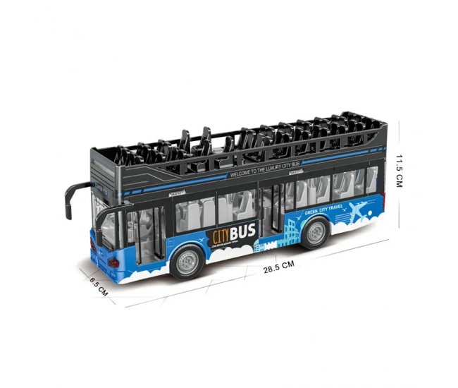 Autobuz supraetajat cu sunete, lumini si functie usi deschise scara 1:16 albastru Autobuz supraetajat cu sunete, lumini si functie usi deschise scara 1:16 albastru