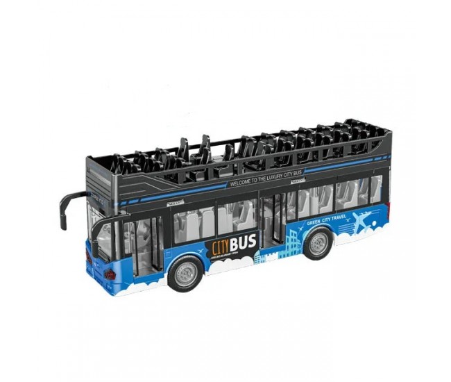 Autobuz supraetajat cu sunete, lumini si functie usi deschise scara 1:16 albastru Autobuz supraetajat cu sunete, lumini si functie usi deschise scara 1:16 albastru