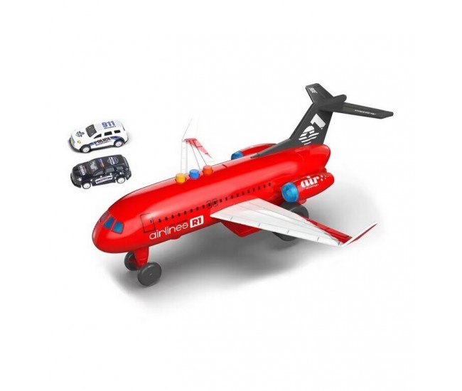 Avion de jucarie 28 cm cu sunete, lumini si 2 masinute Avion de jucarie 28 cm cu sunete, lumini si 2 masinute