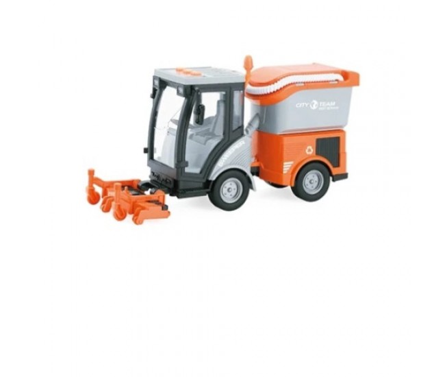 Vehicul maturator stradal cu lumini si sunete City Service scara 1:16 portocaliu Vehicul maturator stradal cu lumini si sunete City Service scara 1:16 portocaliu