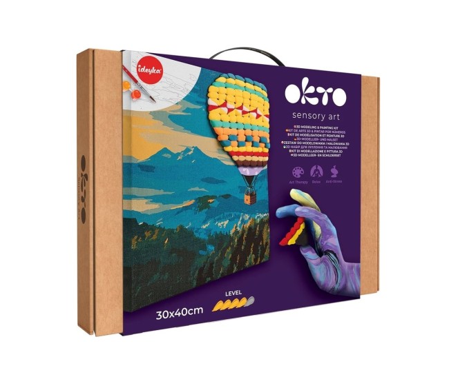 Set pictura si modelare 3d cu argila usoara, 30*40 cm - hot air balloon flight Set pictura si modelare 3d cu argila usoara, 30*40 cm - hot air balloon flight