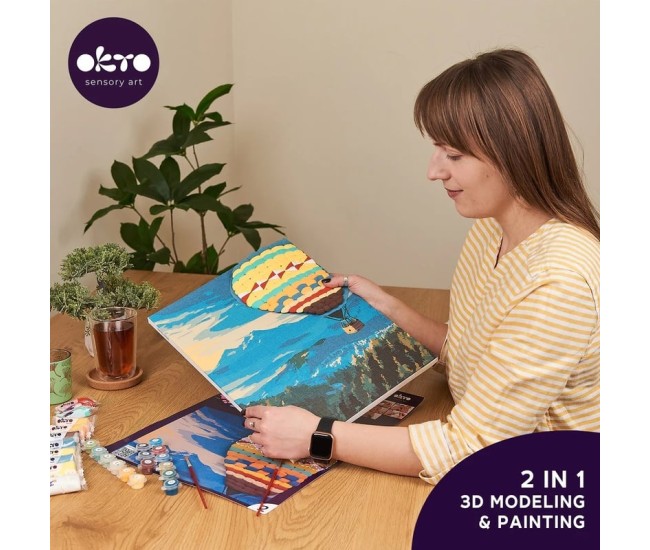 Set pictura si modelare 3d cu argila usoara, 30*40 cm - hot air balloon flight Set pictura si modelare 3d cu argila usoara, 30*40 cm - hot air balloon flight