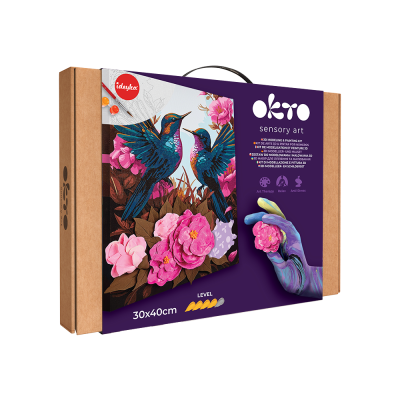 Set pictura si modelare 3d cu argila usoara, 30*40 cm - hummingbirds in love