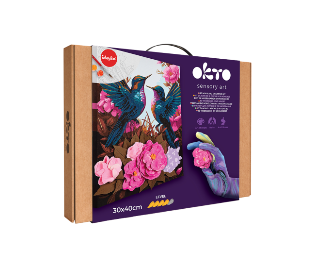 Set pictura si modelare 3d cu argila usoara, 30*40 cm - hummingbirds in love Set pictura si modelare 3d cu argila usoara, 30*40 cm - hummingbirds in love