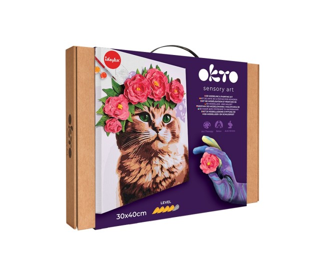 Set pictura si modelare 3d cu argila usoara, 30*40 cm - a cat in a flower crown Set pictura si modelare 3d cu argila usoara, 30*40 cm - a cat in a flower crown
