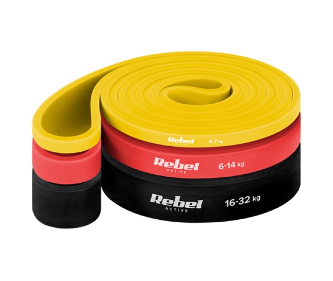 Set 3 benzi elastice latex power band 4-32kg rebelactiv