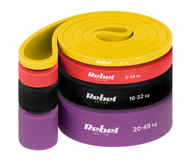 Set 4 benzi elastice latex power band 4-32kg rebelactiv