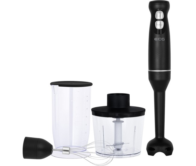Blender de mana ECG RM 100 Max Black, 400 W, functie TURBO, tel, recipient tocator 500 ml, lame din otel inoxidabil